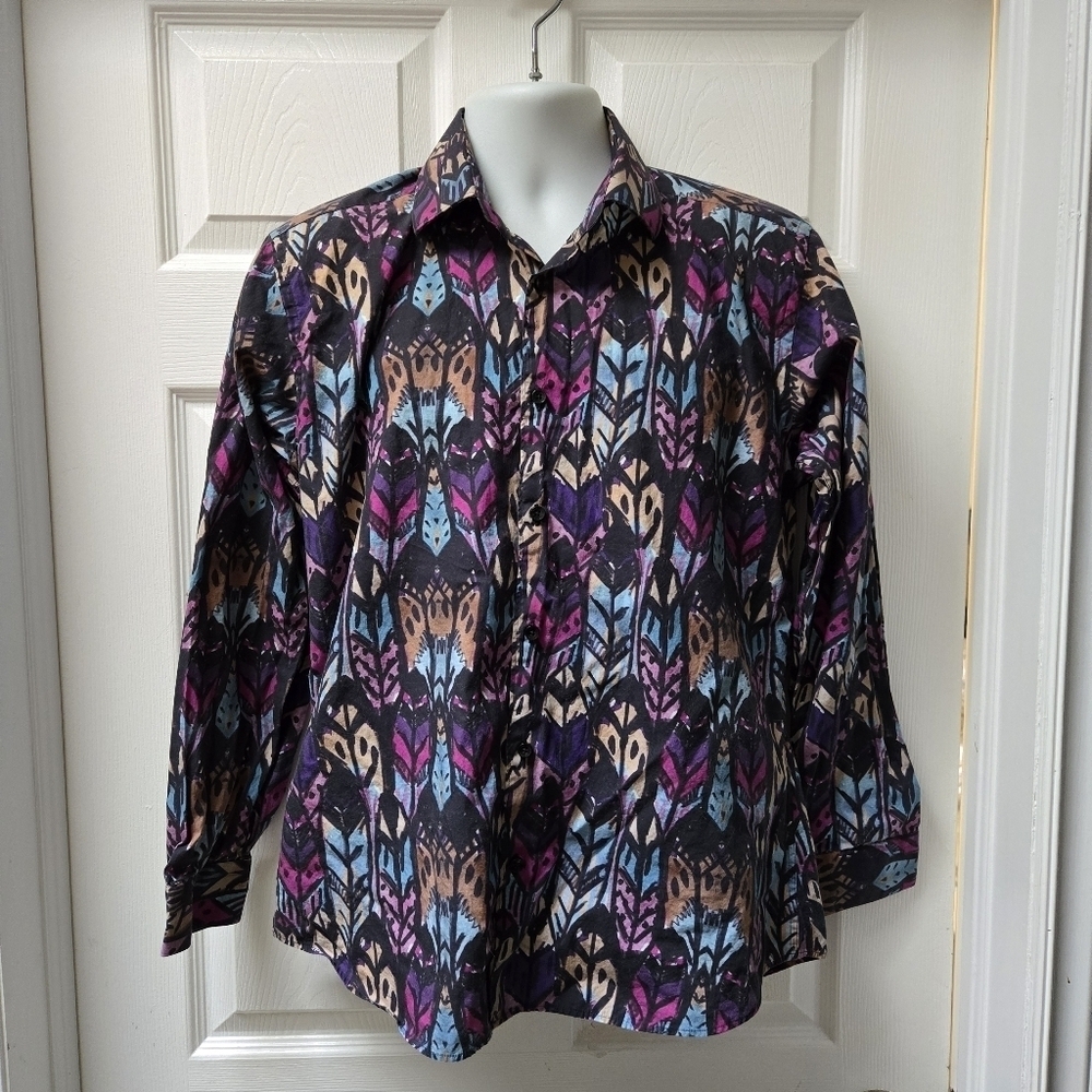 Jared Lang Geometric Print Long Sleeve Button Up Shirt - Picture 2 of 7